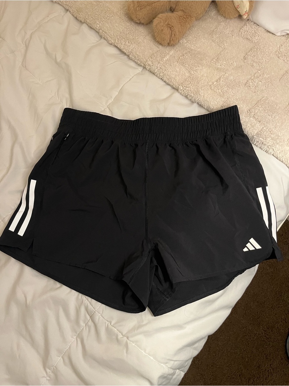 adidas Black Athletic Shorts with White Stripe Accents